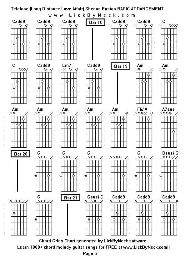 Chord Grids Chart of chord melody fingerstyle guitar song-Telefone (Long Distance Love Affair)-Sheena Easton-BASIC ARRANGEMENT,generated by LickByNeck software.